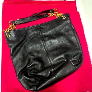 Bodhi Black Leather Top Handle Bag with Gold plated Hardware. Great Buy